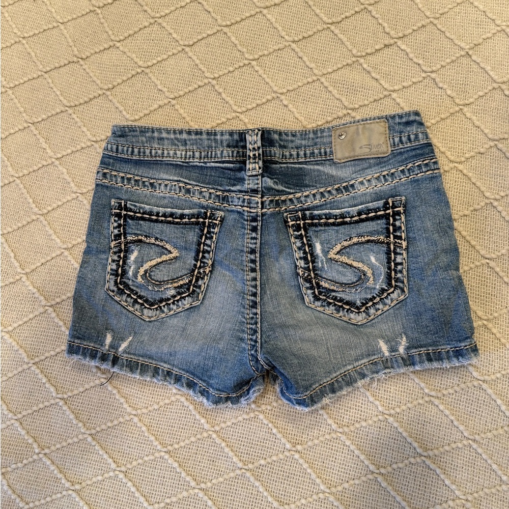 Silver Jeans Blue Jean Shorts with Distressed Hem